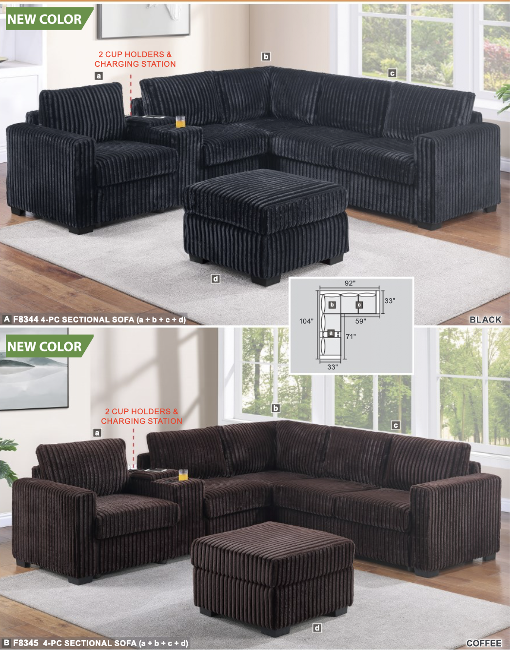 Fur-Like Jumbo Corduroy Sectional — Aggy Furniture